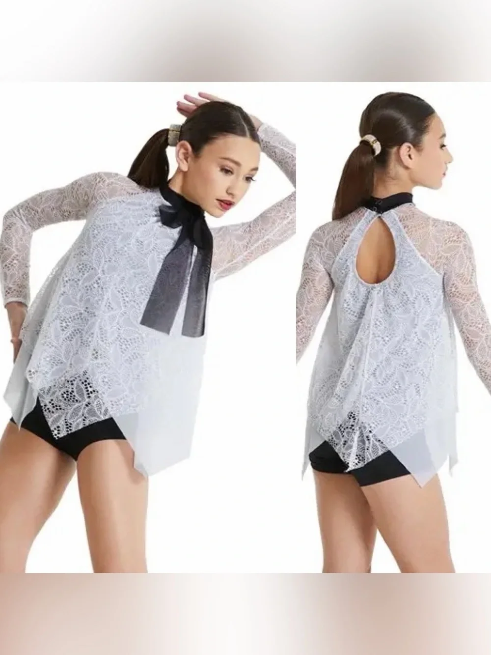 WEISSMAN Dance Costume black and White lace mesh Young And Beautiful 11893 MA
